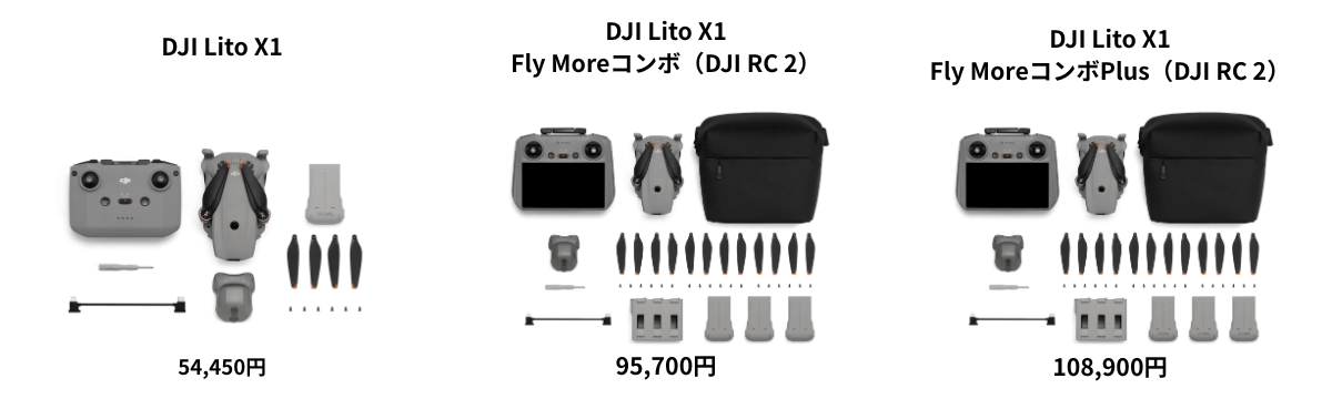 「DJI Lito X1」ドローンの同梱物の違い