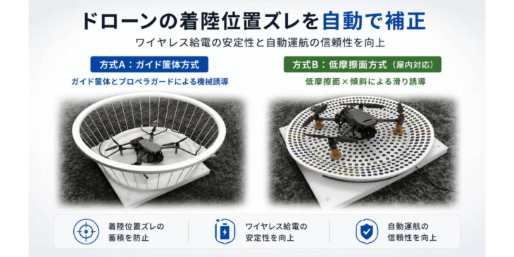 ドローンの着陸位置ズレを解消する「自動センタリング着陸機構」を開発 – ビー・アンド・プラス